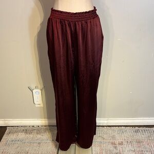 Chic Burgundy Wide Leg Satin Pants xxl